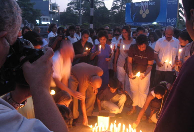 vigil-for-lasantha-on-15-jan-2009 Lighting candles was good. Keeping the flame alive is harder...
