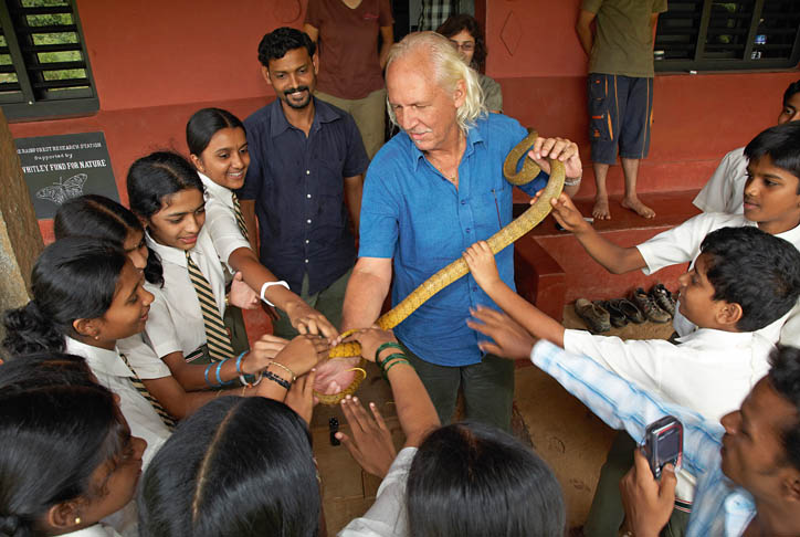 romulus-whitaker-talking-snakes In Romulus Whitaker's hands, snakes become educational tools for children and icons of nature conservation. Photo courtesy Rolex Awards