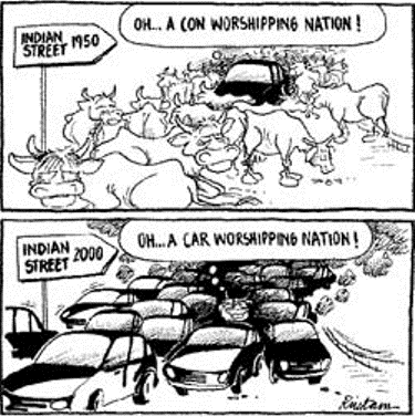 from-cow-to-car-worshipping What a difference half a century makes: cartoon courtesy CSE India