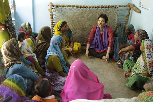 Mallika Sarabhai listens to women voters Eschewing grand speeches, microphones, banners and slogans, she just listened to voters