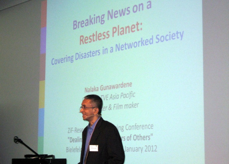 Nalaka Gunawardene speaks at ZiF Conference on Communicating Disasters, 27 Jan 2012