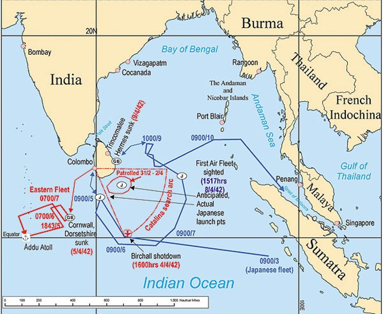 Japanese Air Raids on Ceylon, April 1942 - Map by C E Warner