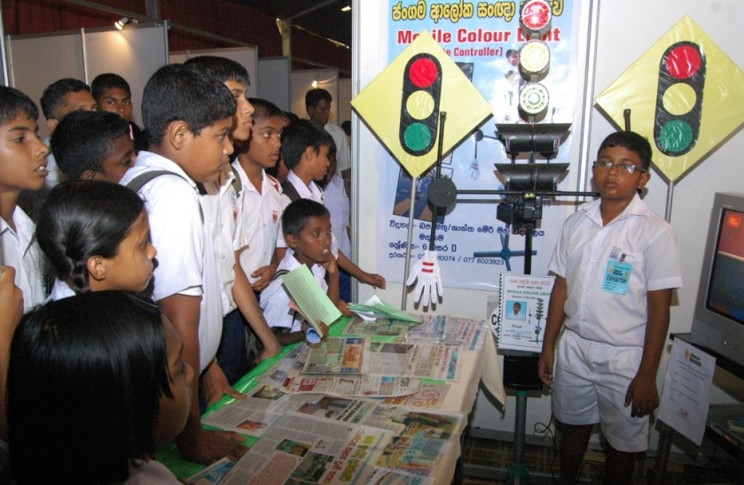 Asurumuni Didula Loliya, a student of Matugama St Mary's College, shows his mobile colour light - Photo by Janaka Sri Jayalath