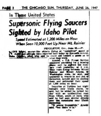 Chicago Sun, 26 June 1947 - the original Flying Saucer report