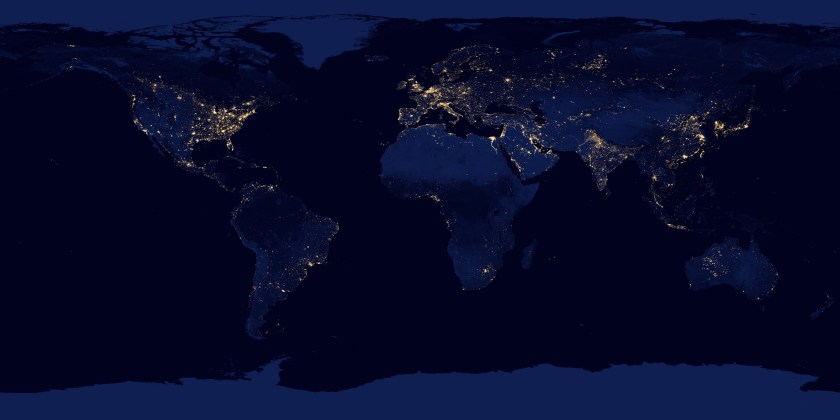 Earth at night 2012 NASA composite satellite image