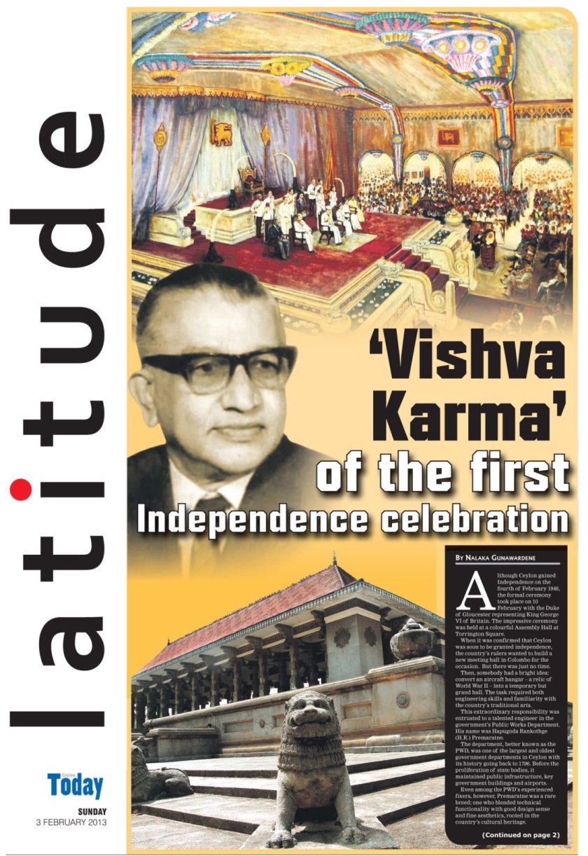 H R Premaratne tribute in Ceylon Today, 3 Feb 2013 
