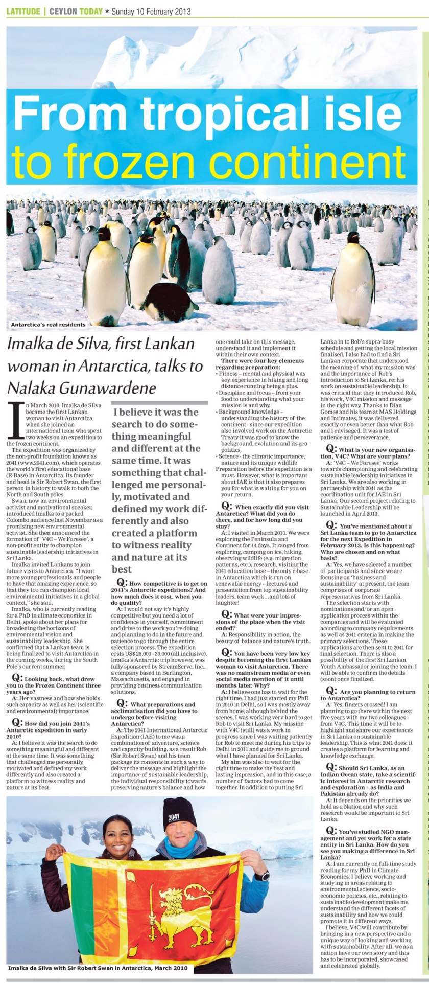 Interview with Imalka de Silva - Ceylon Today, 10 Feb 2013