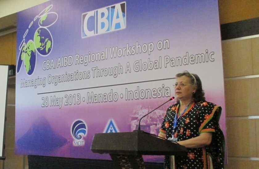 CBA President Moneeza Hashmi oepns workshop on Pandemics and broadcasting, Manado, 28 May 2013