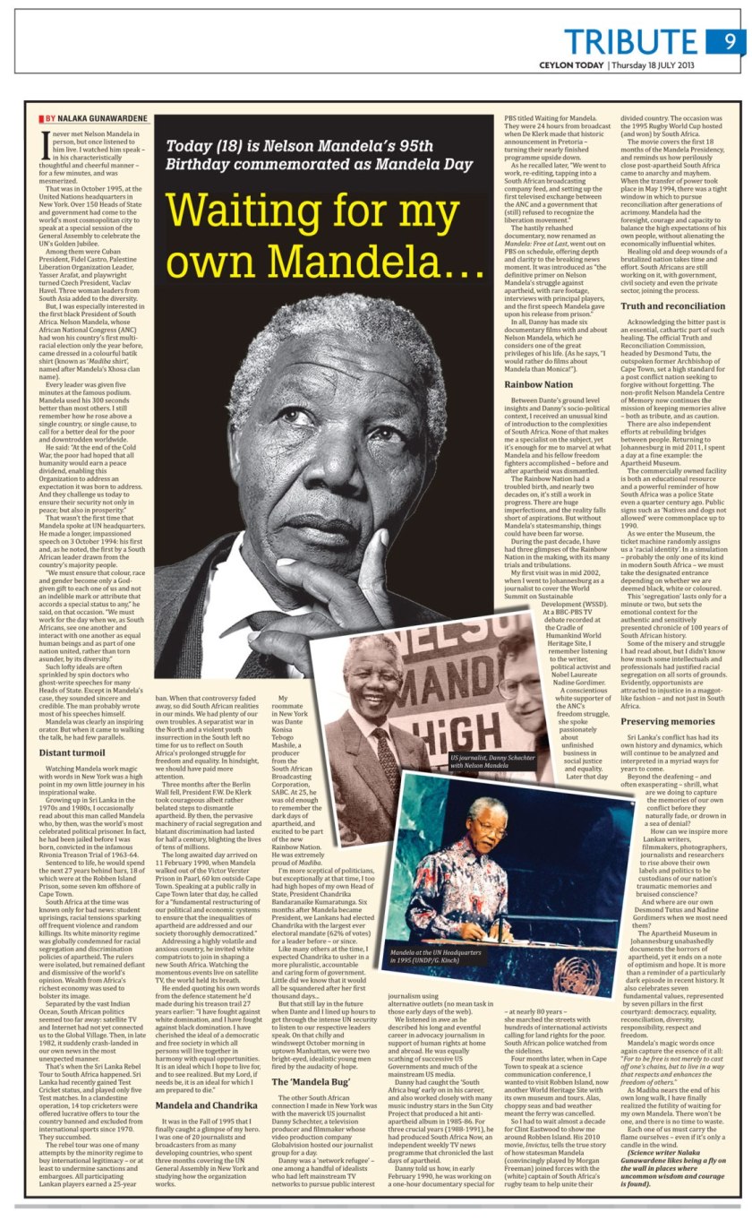 Waiting for My Own Mandela - Ceylon Today, 18 July 2013