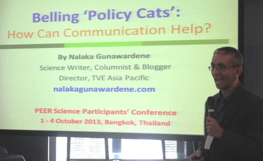 Nalaka Gunawardene speaks at PEER Science Conference 2013 in Bangkok, 3 Oct 2013