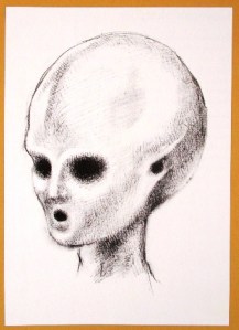 Ray's drawing of the friendly Alien, sketched for 1967 draft screenplay of The Alien film