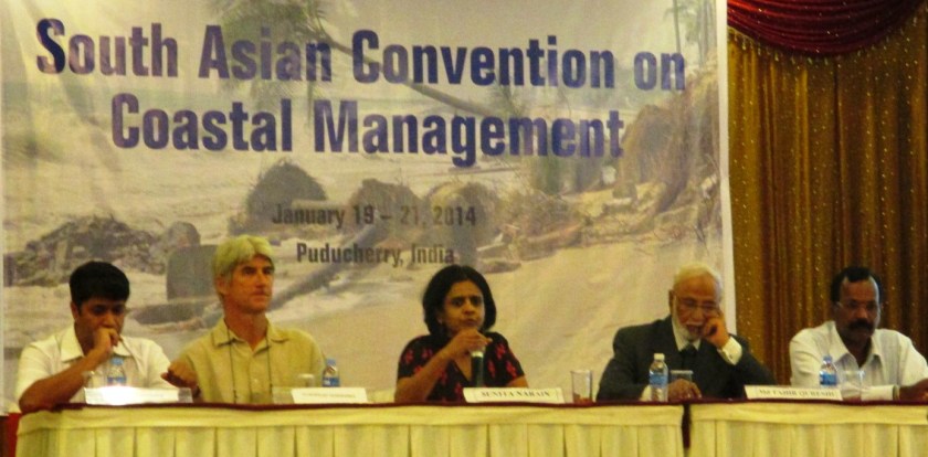 South Asia Coastal Management Convention in Pondicherry - L to R Chandra Bhushan, Aurofilio Schiavina, Sunita Narain, Tahir Qureshi, Anil Premaratne