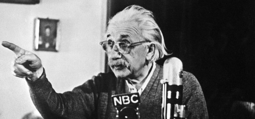 Albert Einstein at press conference in 1950