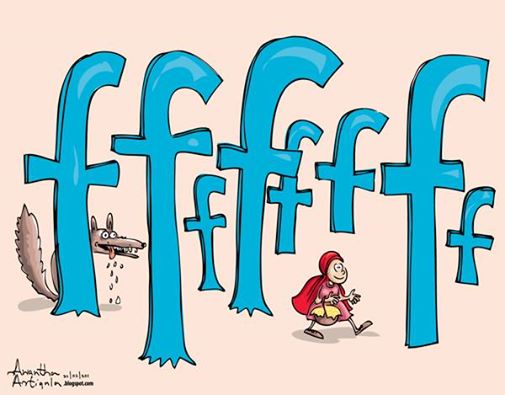 Lankan society's popular perception of Facebook is captured in this cartoon by Awantha Artigala. Courtesy - Daily Mirror