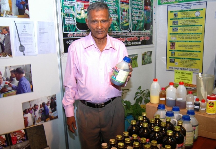 K M Wijepala with his organic products - Photo by Janaka Sri Jayalath