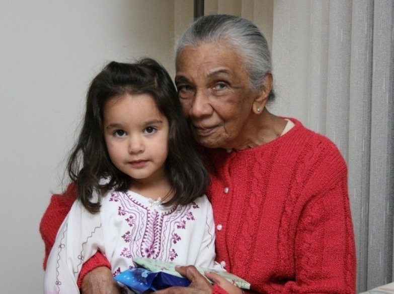 Manel Tampoe with grand-niece Amaya in Toronto, circa 2010