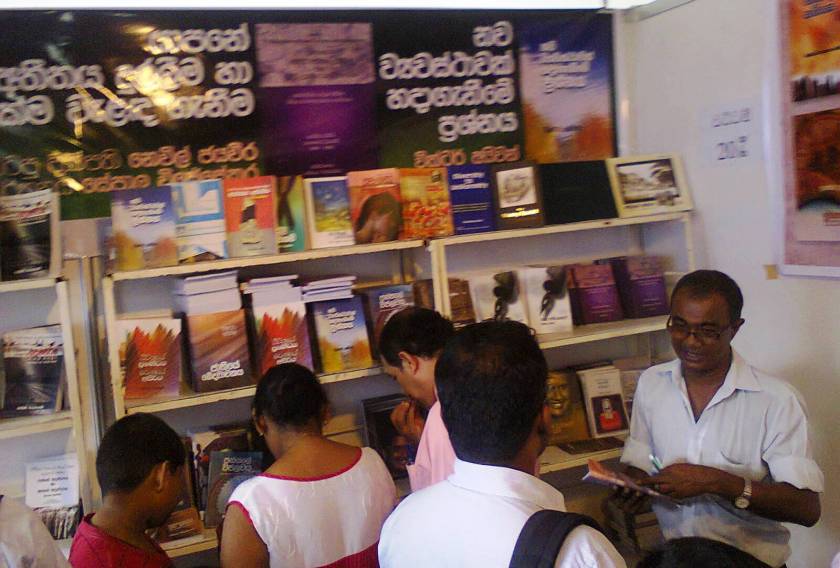 Ravaya booth at Colombo Book Fair 2014: many book covers designed by K W Janaranjana