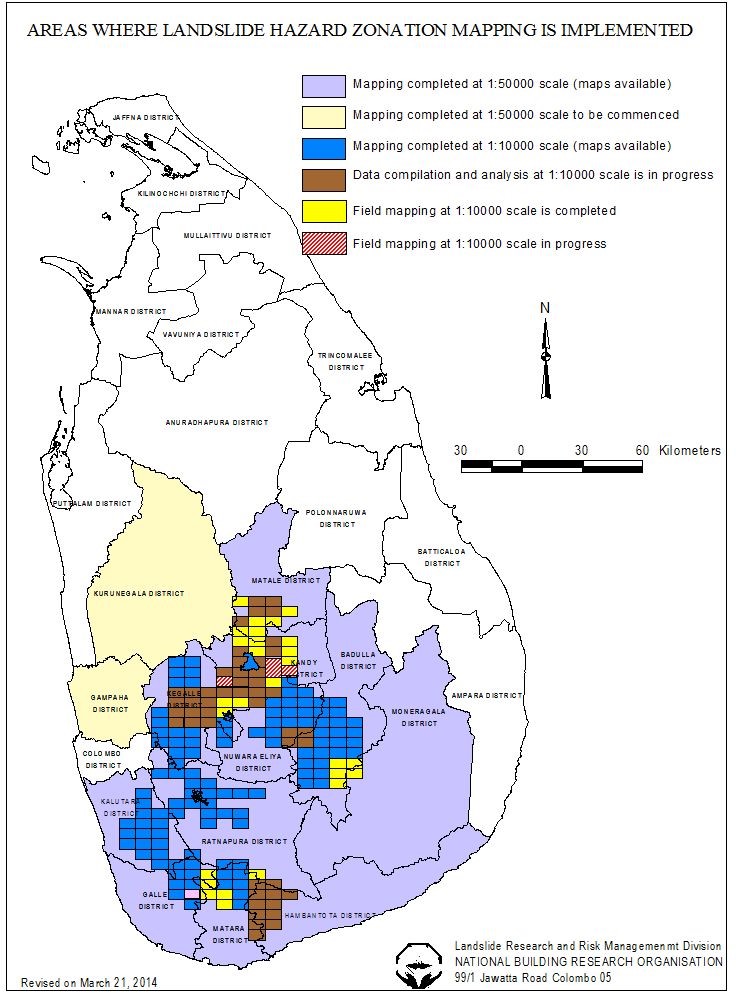 Guide to areas where NBRO has been mapping landslide hazards in Sri Lanka