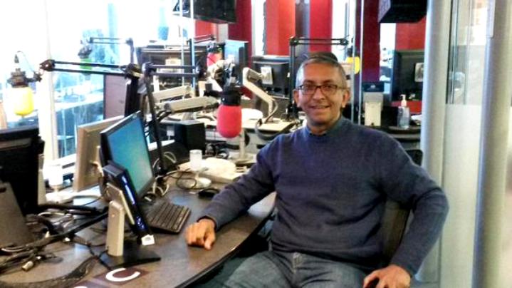Nalaka Gunawardene in BBC World Service studio, 13 Feb 2015
