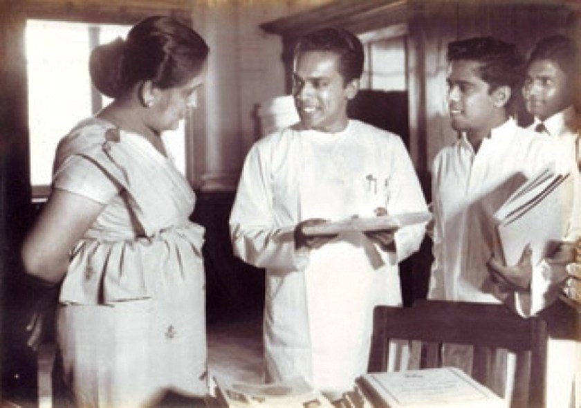 L to R - Prime Minister Mrs Sirimavo Bandaranaike, Dr Buddhadasa Bodhinayake, Nimal Siripala de Silva, around 1970