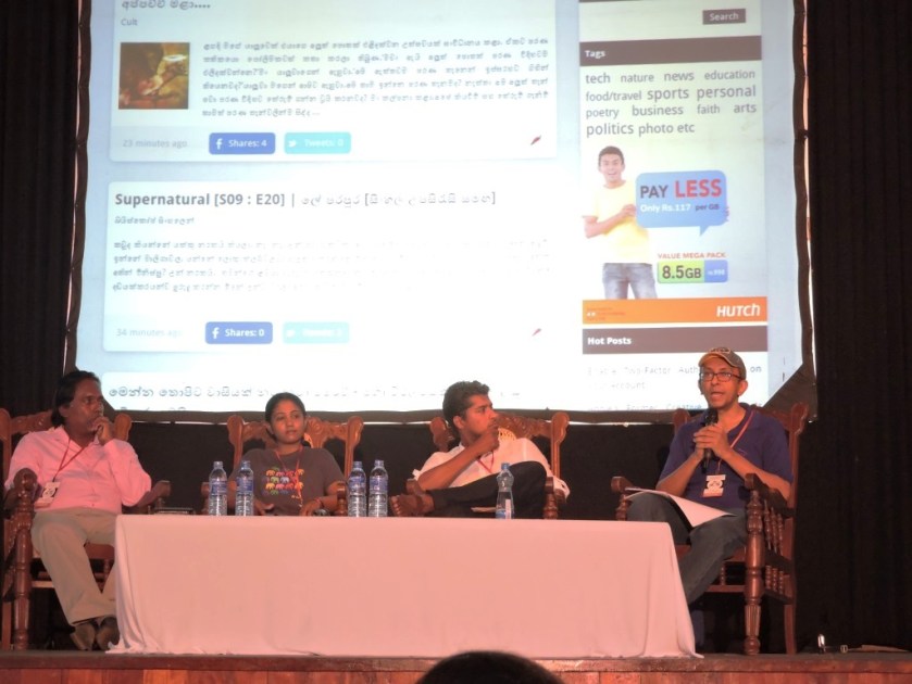 Panel on Blogging in Sri Lanka - L to R - Ajith Perakum Jayasinghe, Yashodha Premaratne, Abdul Halik Azeez and Nalaka Gunawardene