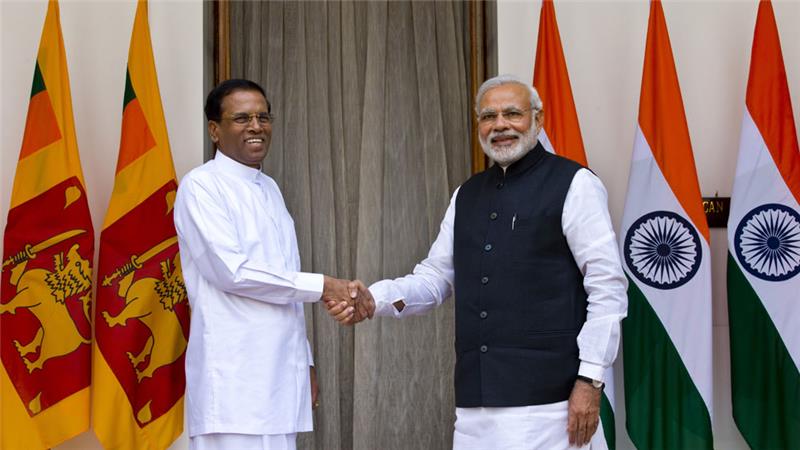 Sri Lanka's President Maithripala Sirisena meets Indian Prime Minister Narendra Modi in New Delhi, 16 Feb 2015