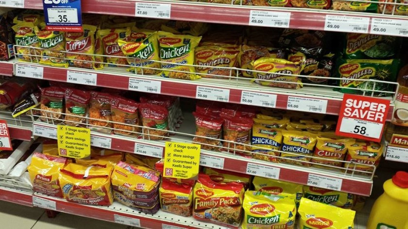 Maggi and other instant noodles on sale in Colombo supermarkets in late June 2015