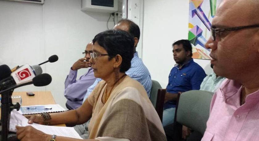 Seetha Ranjanee, Convenor of Free Media Movement of Sri Lanka, speaks at press conference on media reforms: Sri Lanka Press Institute, Colombo. 21 July 2015