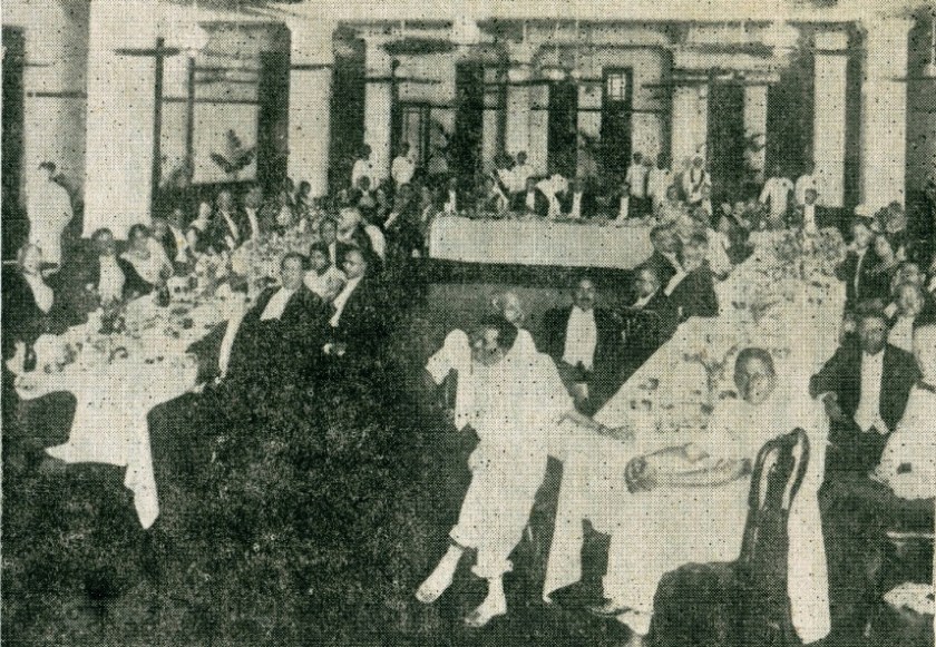 A social gathering of engineers and their friends, circa late 1930s. Wimalasurendra is in the foreground, seated next to Sir John Kotelawala, Minister of Transport and Works