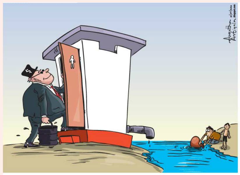 Rich polluters and poor water users - Cartoon by Awantha Artigala
