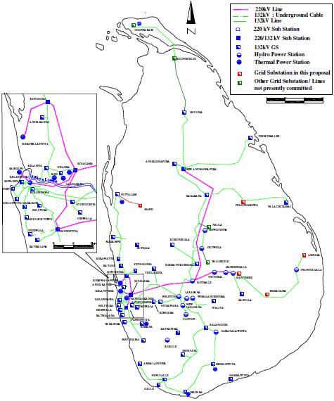Sir Lanka Electric Transmission System Map