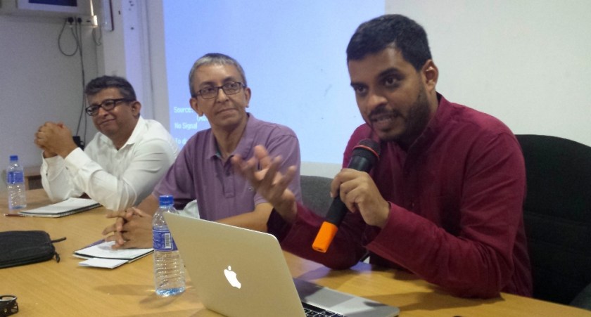 An Open Dialogue on Open Data - 15 Oct 2015 Coloombo - L to R - Sriganesh Lokanathan, Nalaka Gunawardene, Sanjana Hattotuwa [Photo by Sam de Silva]