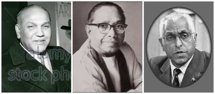 L to R - Sir Senerat Gunewardene, Dr Gunapala P Malalasekera, Hamilton Shirley Amerasinghe