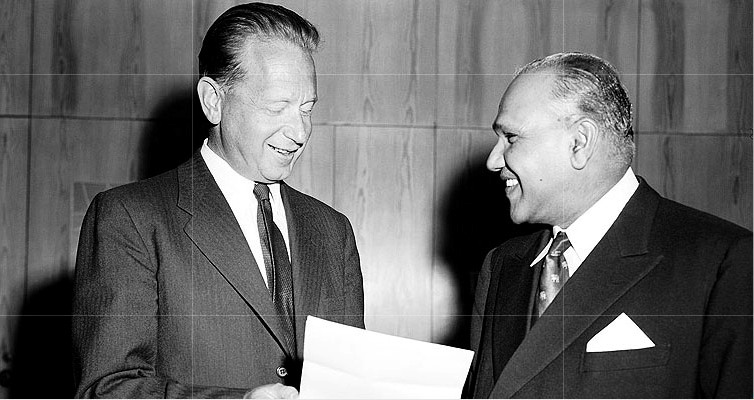 Sir Senerat Gunewardene, right, Ceylon's first Permament Representative to the United Nations (UN Photo Archive)