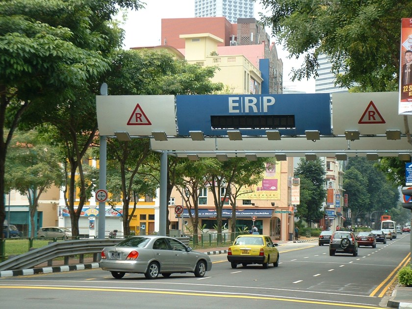 Electronic Road Pricing gantry in Singapore, the first city in the world to implement an urban cordon area congestion pricing scheme