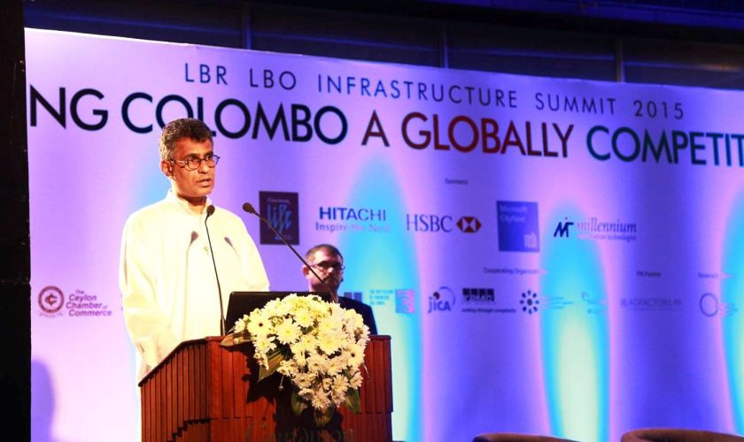 Minister of Megapolis and Western Development Champika Ranawaka speaks at LBO-LBR Infrastructure Summit 2015 (Image courtesy LBO)