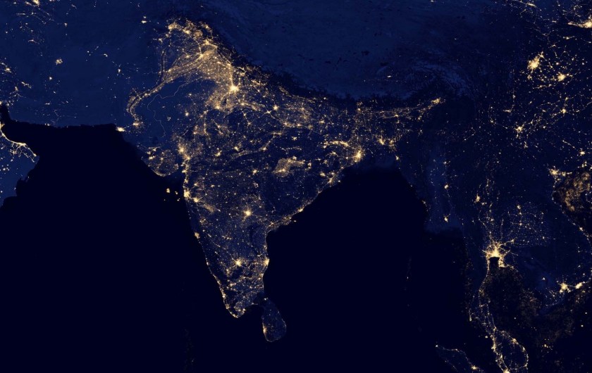 South Asia at night - composite satellite image taken in April & Oct 2012 (Image courtesy NASA)