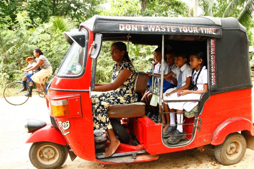 Versatile three-wheelers or trishaws have become pervasive in Sri Lanka. Photo taken in Polonnaruwa by Anomaa Rajakaruna, in 2011
