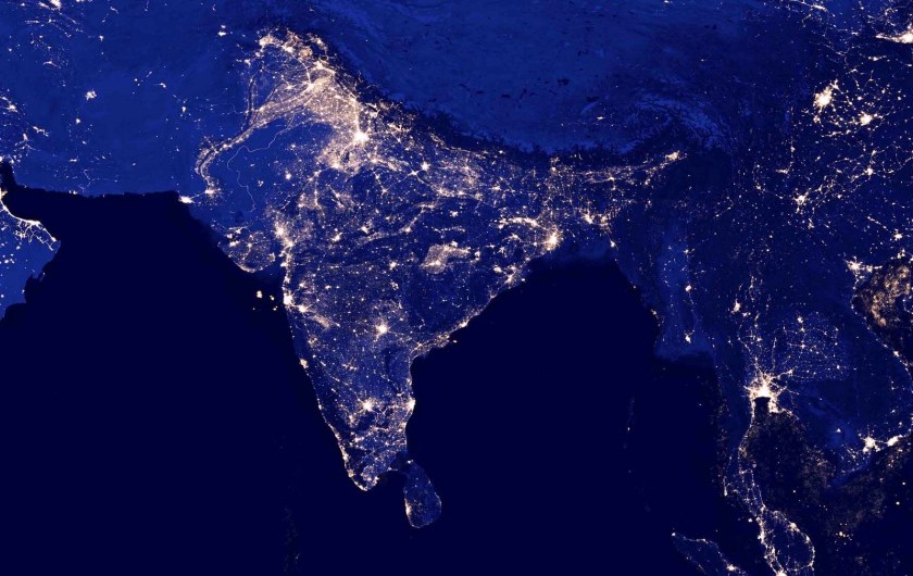 South Asia at night - composite satellite image acquired by NASA between April 18 - October 23, 2012 This new image of the Earth at night is a composite assembled from data acquired by the Suomi National Polar-orbiting Partnership (Suomi NPP) satellite over nine days in April 2012 and thirteen days in October 2012. It took 312 orbits and 2.5 terabytes of data to get a clear shot of every parcel of Earth’s land surface and islands.