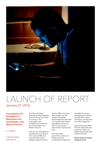 Launch of the top-line report of a survey on the consumption and perceptions of mainstream and social media in the Western Province of Sri Lanka, 27 Jan 2016