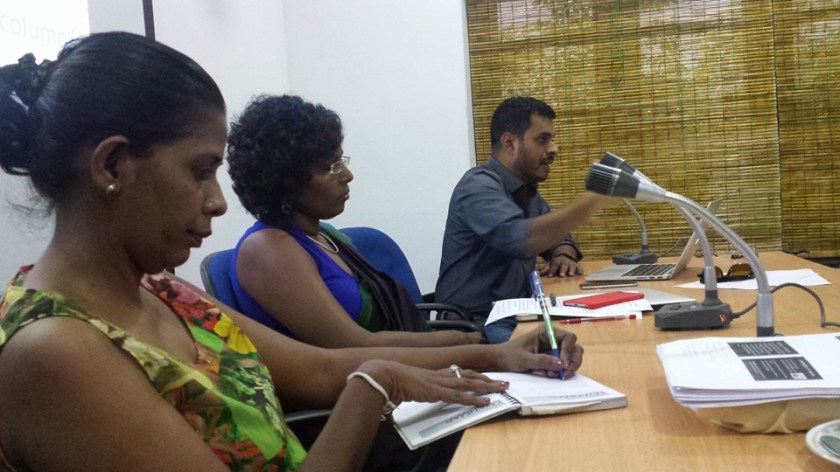 L to R - Dilrukshi Handunnetti, Iromi Perera, Sanjana Hattotuwa at CPA report launch, Colombo, 27 Jan 2016