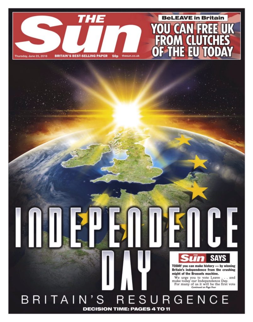 The Sun front page, 23 June 2016