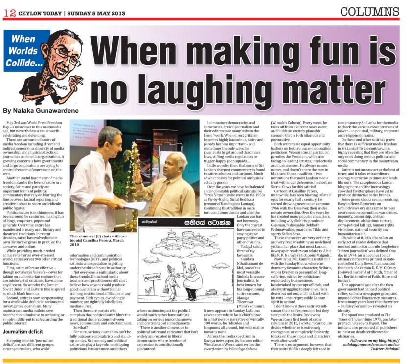 Full text: https://collidecolumn.wordpress.com/2013/05/05/when-worlds-collide-65-when-making-fun-is-no-laughing-matter/