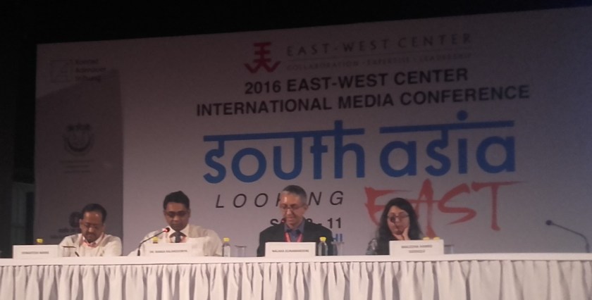 Panel on Right to Information in South Asia, 11 Sep 2016 in New Delhi. L to R - Venkatesh Nayak, Ranga Kalansooriya, Nalaka Gunawardene & Maleeha Hamid Siddiqui