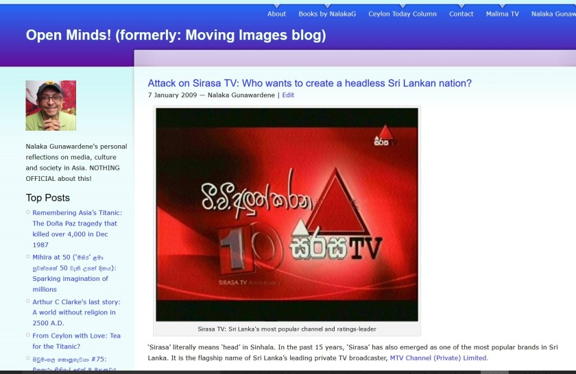 Nalaka Gunawardene blog post condemning military style attack on Sirasa TV complex in Jan 2009