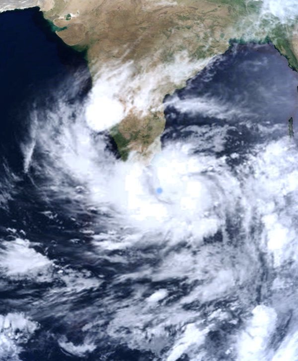 Satellite image of storm clouds over Sri Lanka and India, 15 May 2016