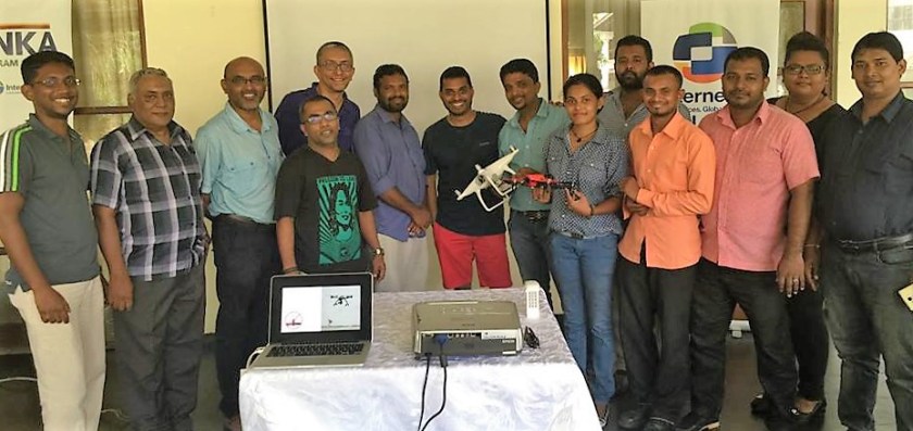 Participants and trainers at Sri Lanka's first workshop on drone assisted journalism, Aug 2016 in Mt Lavinia