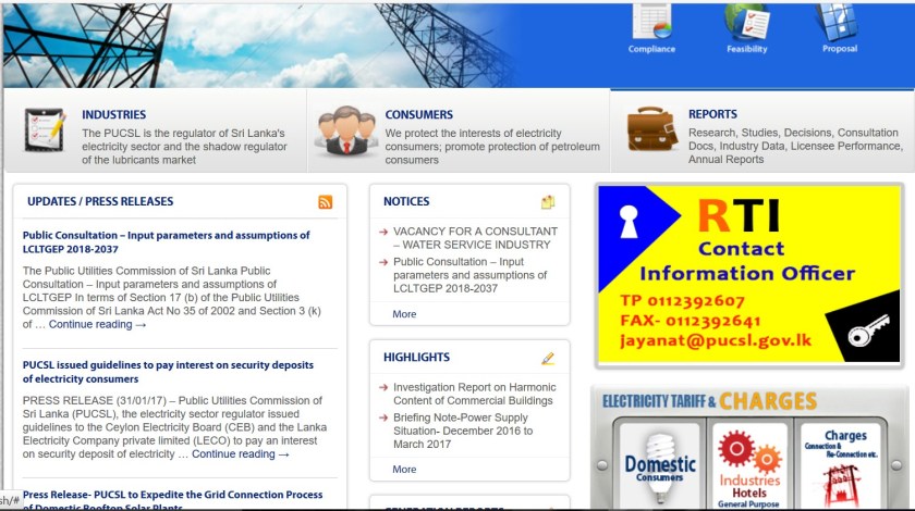 One by one, Sri Lanka public agencies are displaying their RTI officer details as required by law. Example: http://www.pucsl.gov.lk saved on 24 Feb 2017